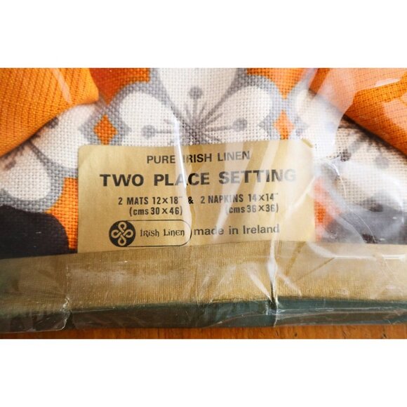 2 Vintage Retro Liddell Placemats & 4 Napkins Irish Linen NOS - Picture 2 of 4